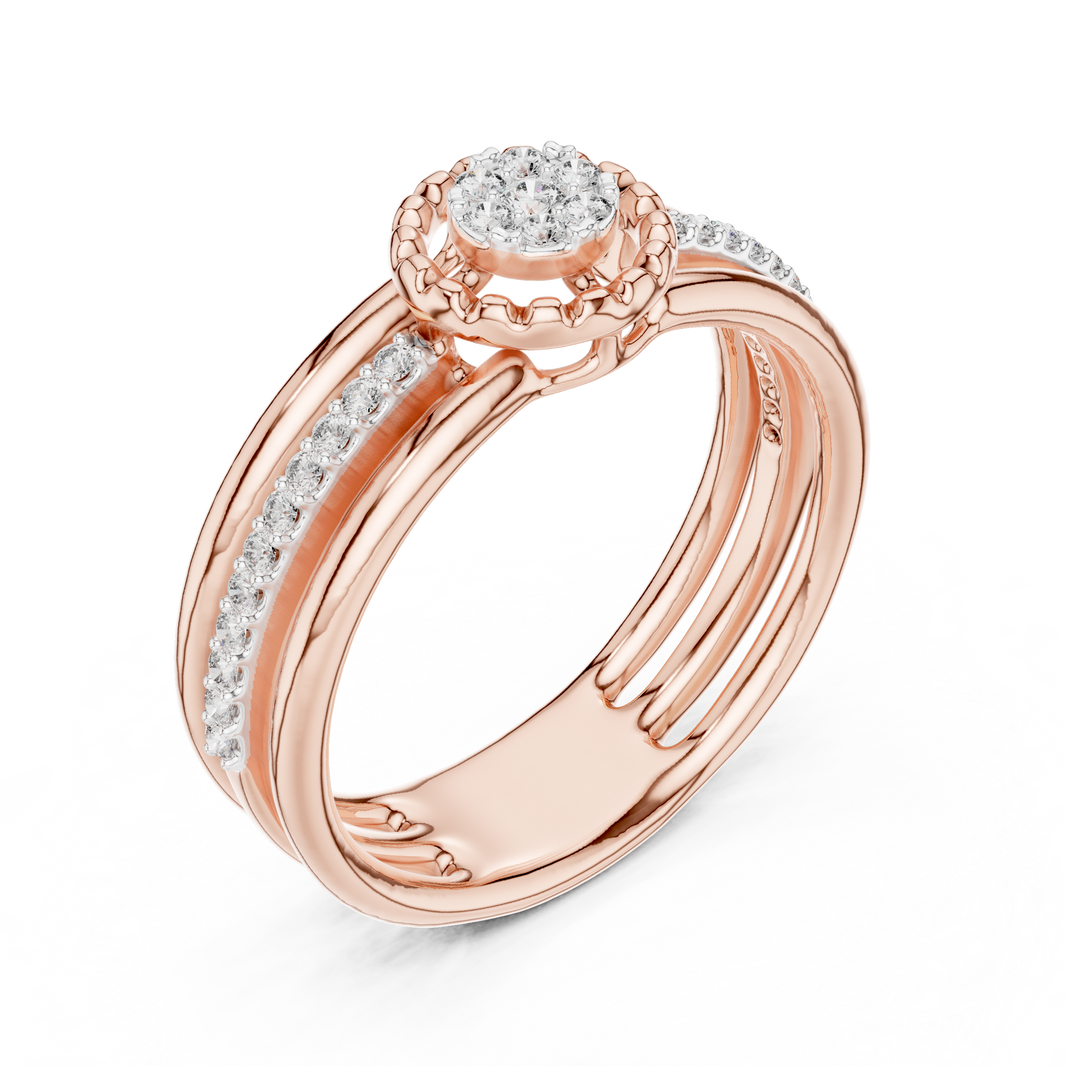 Triple Row Cluster Moissanite Ring in rose 925 sterling silver, view 2