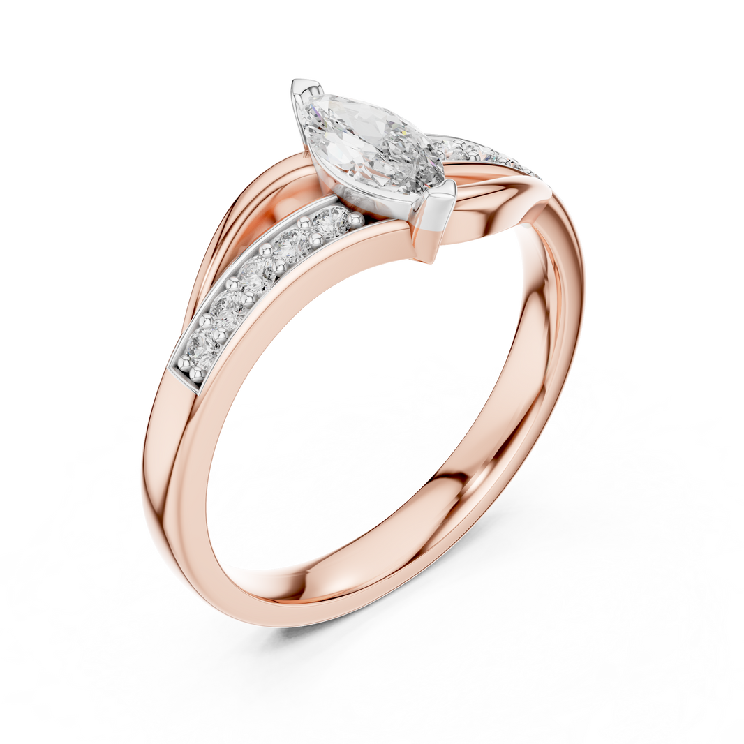 Marquise Bypass Moissanite Ring with Pavé Shoulders in rose 925 sterling silver, view 2