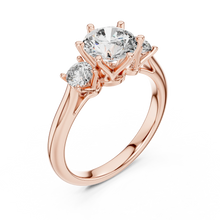 Round Three Stone Moissanite Engagement Ring in rose 925 sterling silver, view 2