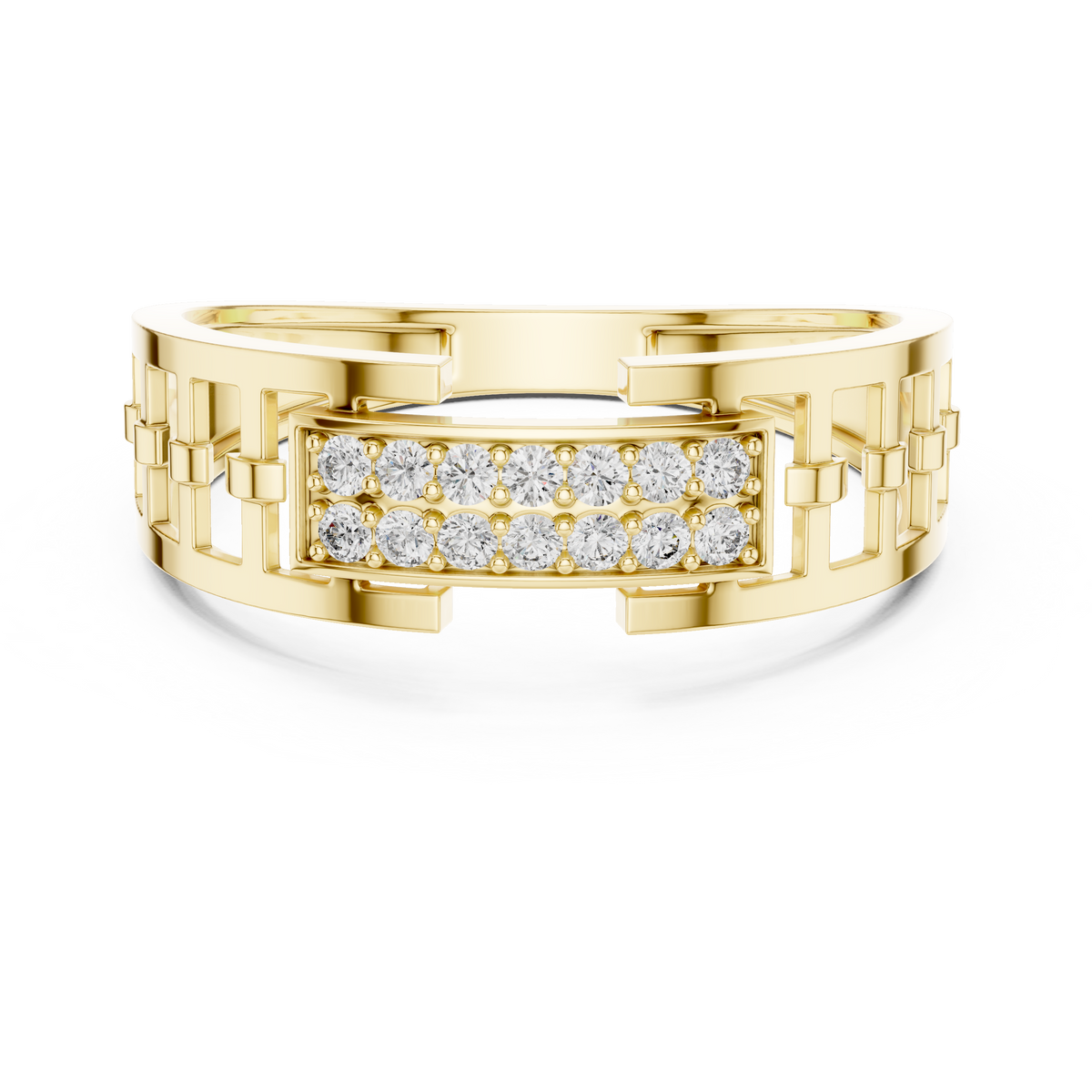 Men's Double-Row Pavé Plaque Openwork Moissanite Band in yellow 925 sterling silver, view 4