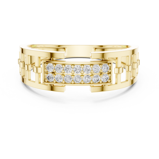 Men's Double-Row Pavé Plaque Openwork Moissanite Band in yellow 925 sterling silver, view 4