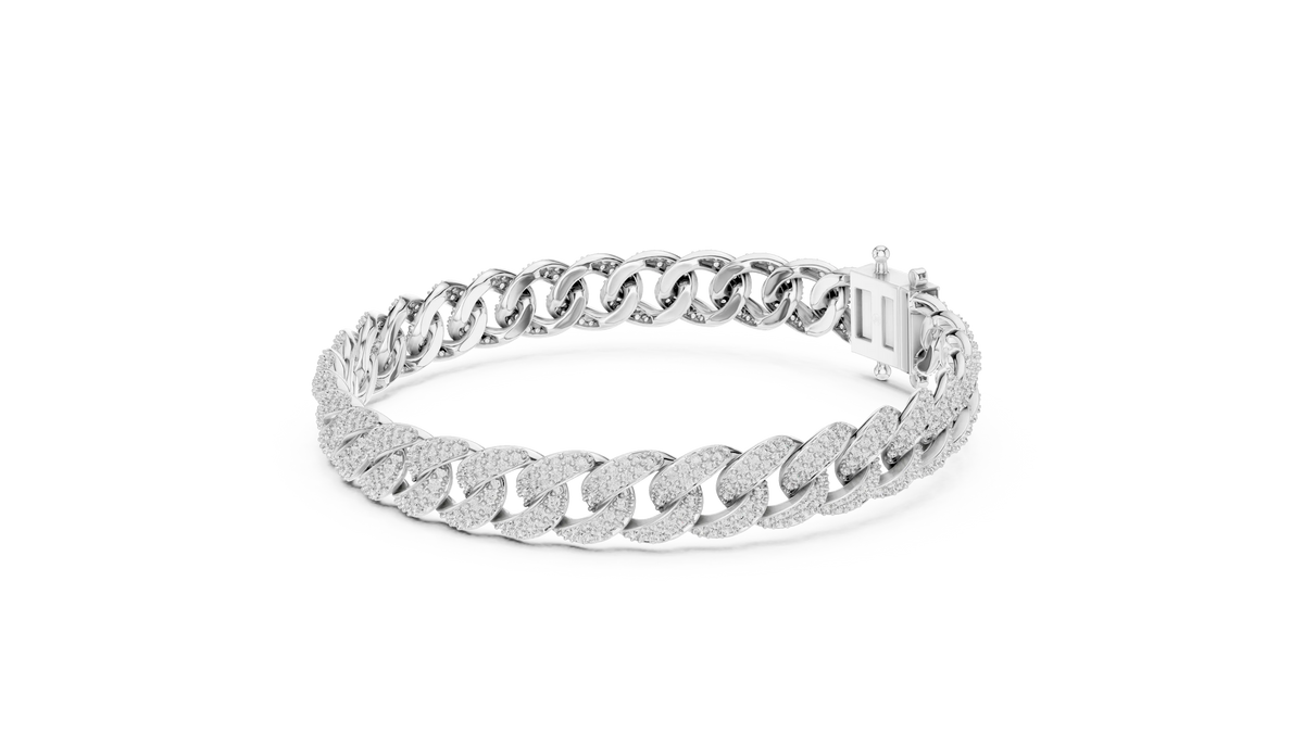 Pave Moissanite Cuban Link Bracelet in white 925 sterling silver, view 2