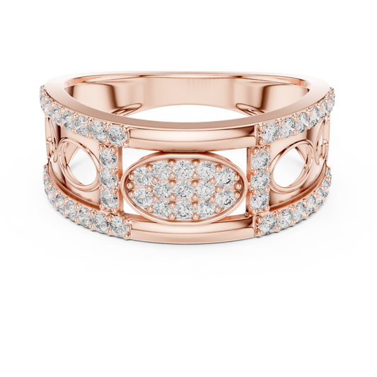 Oval Pavé Cluster Openwork Moissanite Statement Band in rose 925 sterling silver, view 4