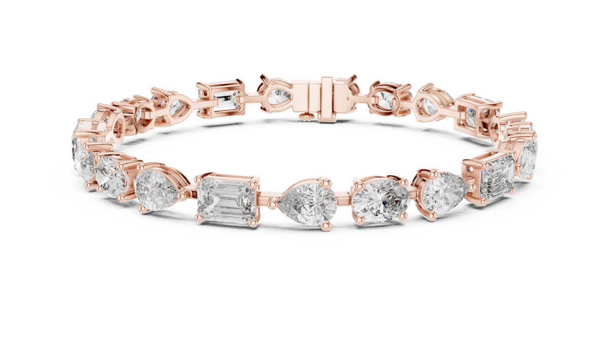 Oval Pear and Emerald Moissanite Tennis Bracelet in rose 925 sterling silver, view 1