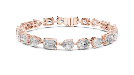 Oval Pear and Emerald Moissanite Tennis Bracelet in rose 925 sterling silver, view 1