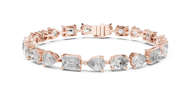 Oval Pear and Emerald Moissanite Tennis Bracelet in rose 925 sterling silver, view 1