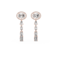 Oval Halo Mixed Shape Moissanite Line Drop Earrings in rose 925 sterling silver, view 4