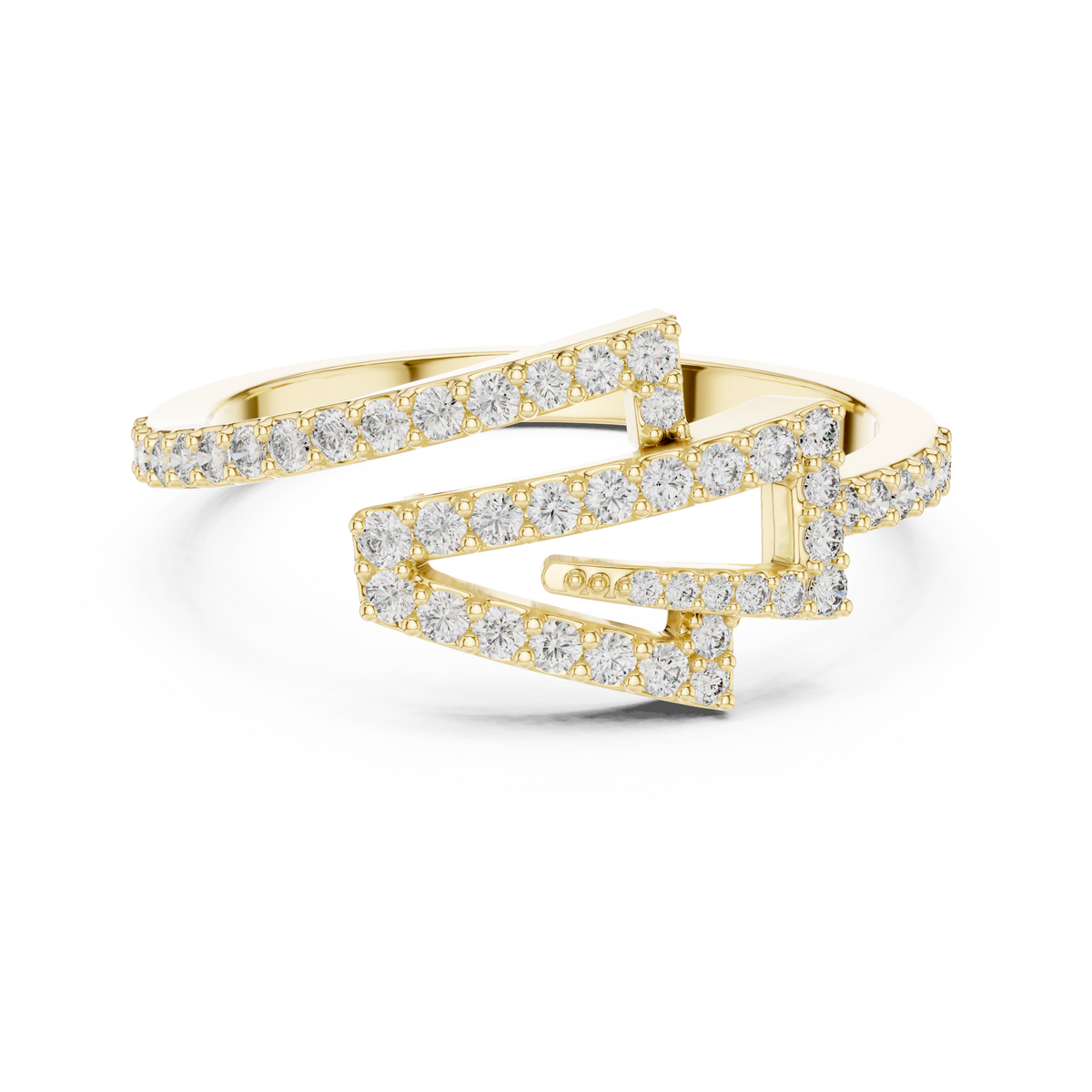Geometric Zigzag Pavé Bypass Moissanite Ring in yellow 925 sterling silver, view 4