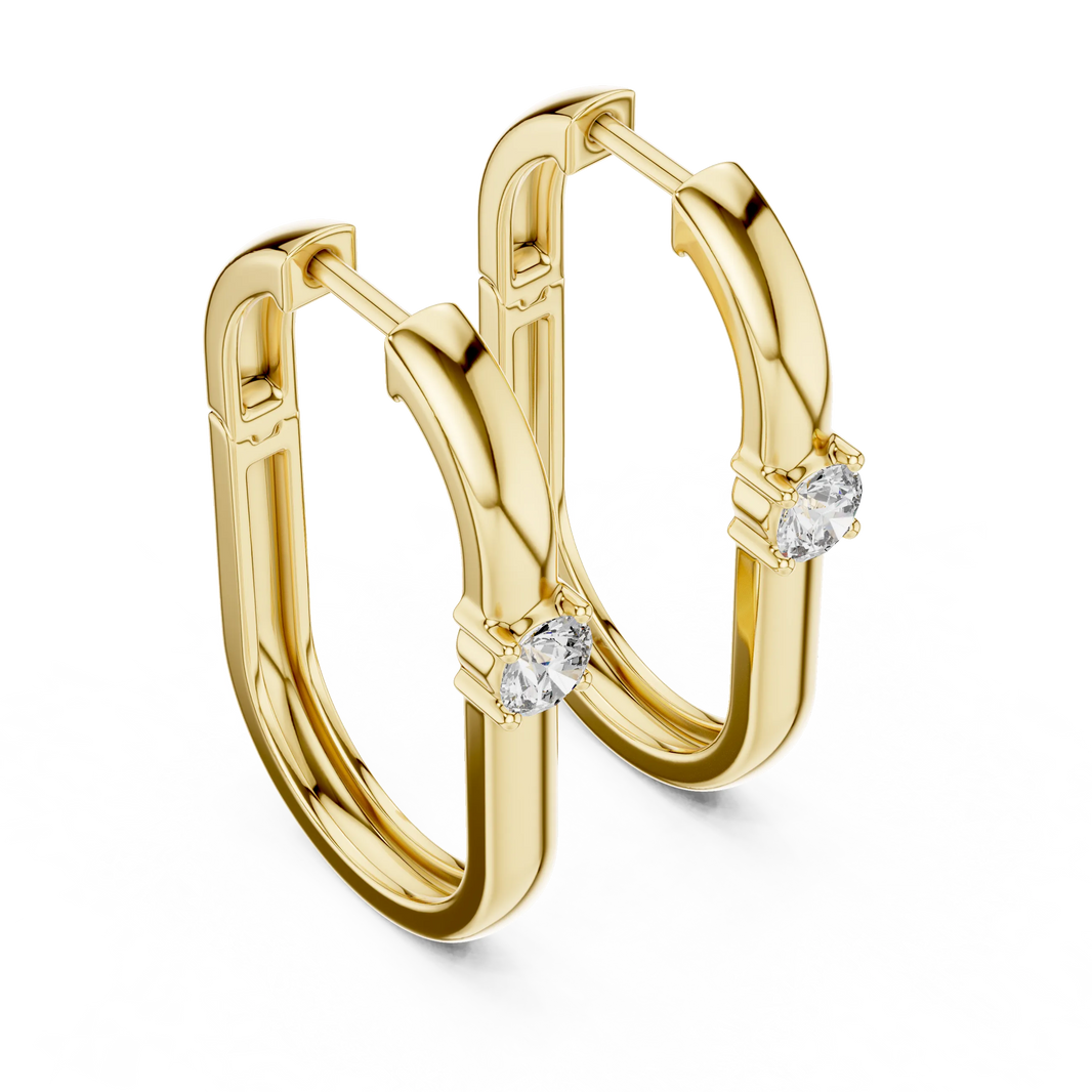 Moissanite solitaire oval hoop earrings in yellow 925 sterling silver, view 2