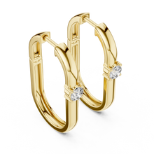 Moissanite solitaire oval hoop earrings in yellow 925 sterling silver, view 2