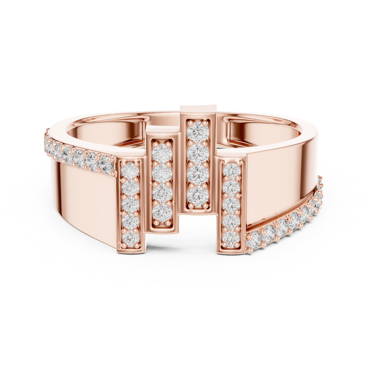 Men's Wide Vertical Bar Moissanite Band in rose 925 sterling silver, view 4