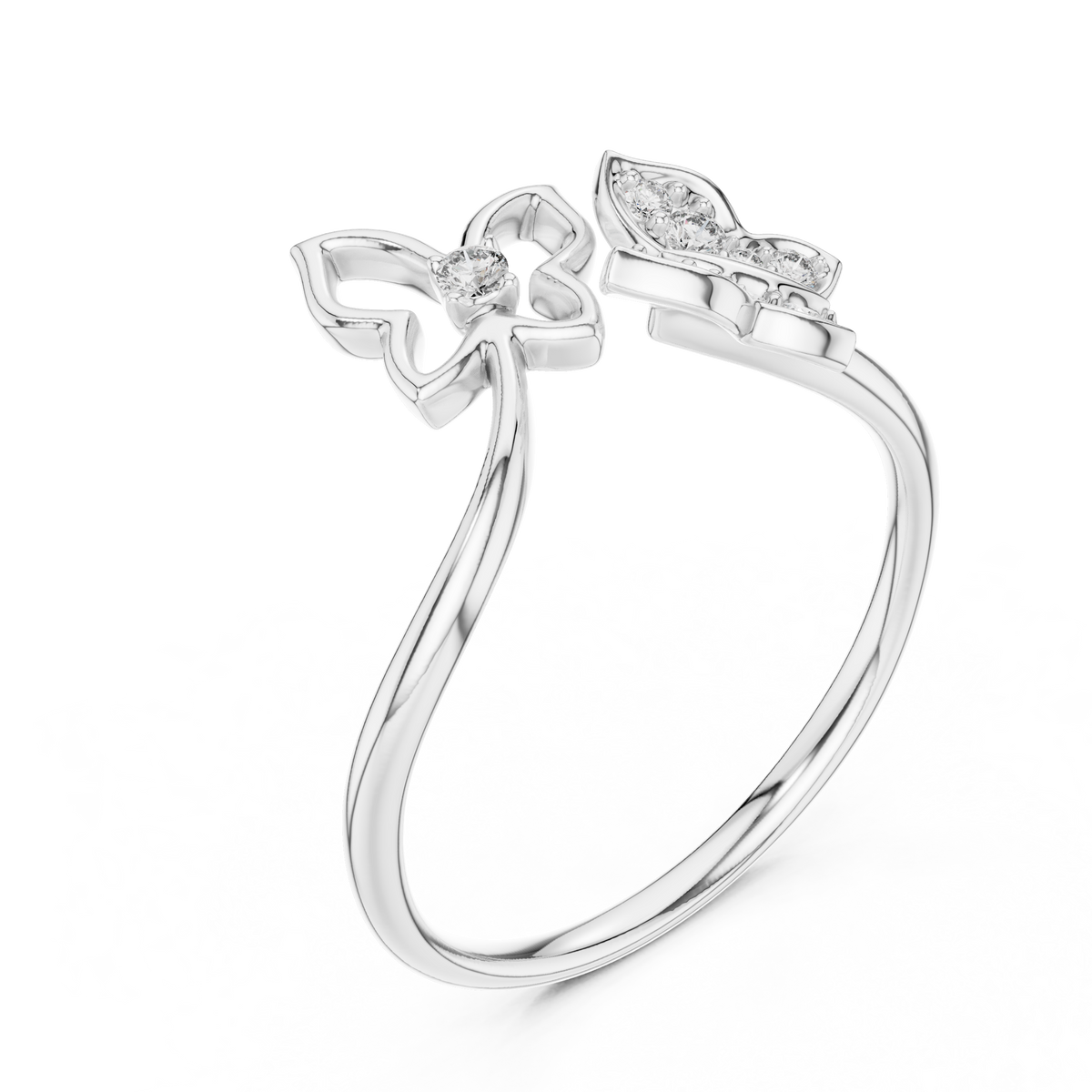 Twin Butterfly Bypass Moissanite Ring in white 925 sterling silver, view 2
