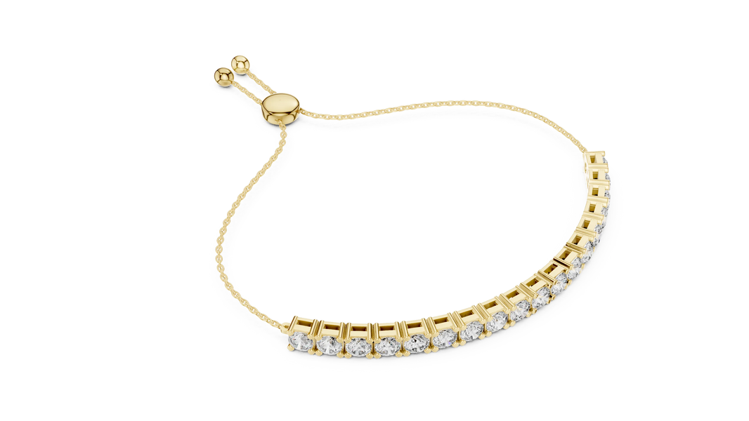 Round Moissanite Bolo Slider Bracelet in yellow 925 sterling silver, view 3