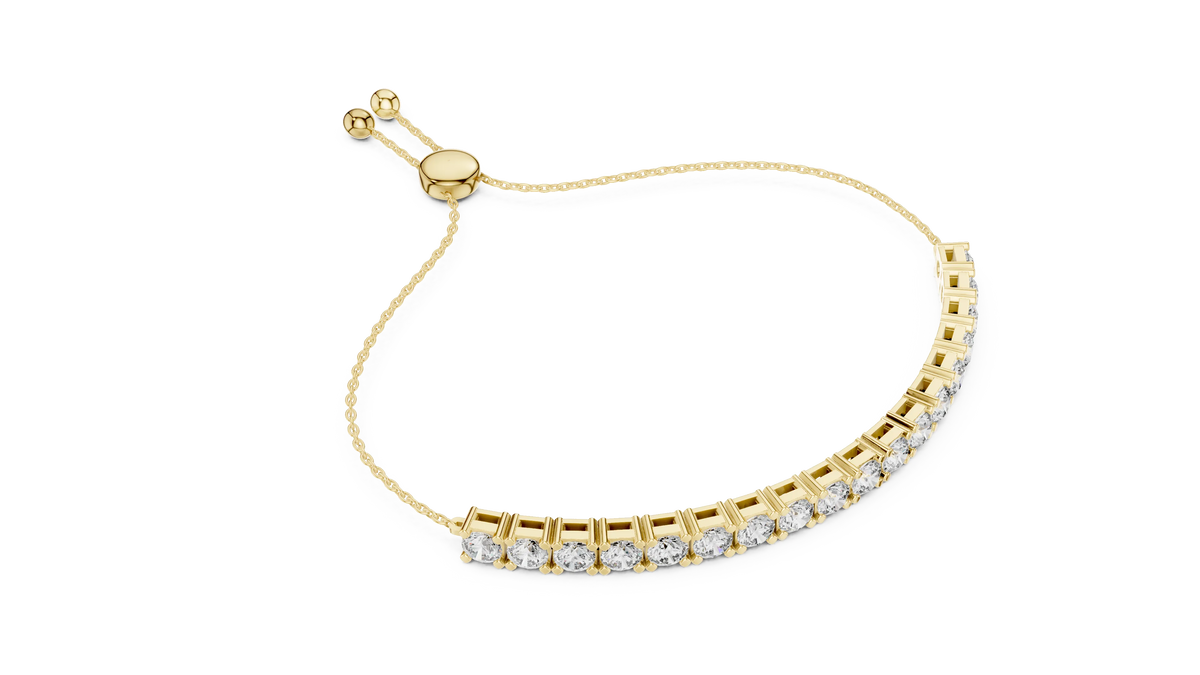 Round Moissanite Bolo Slider Bracelet in yellow 925 sterling silver, view 3