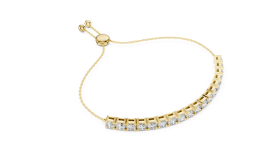 Round Moissanite Bolo Slider Bracelet in yellow 925 sterling silver, view 3