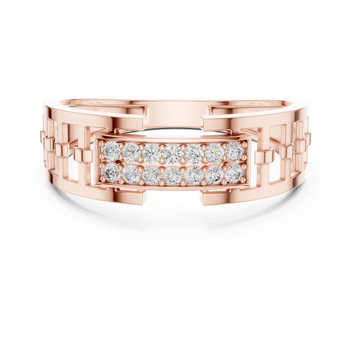 Men's Double-Row Pavé Plaque Openwork Moissanite Band in rose 925 sterling silver, view 4