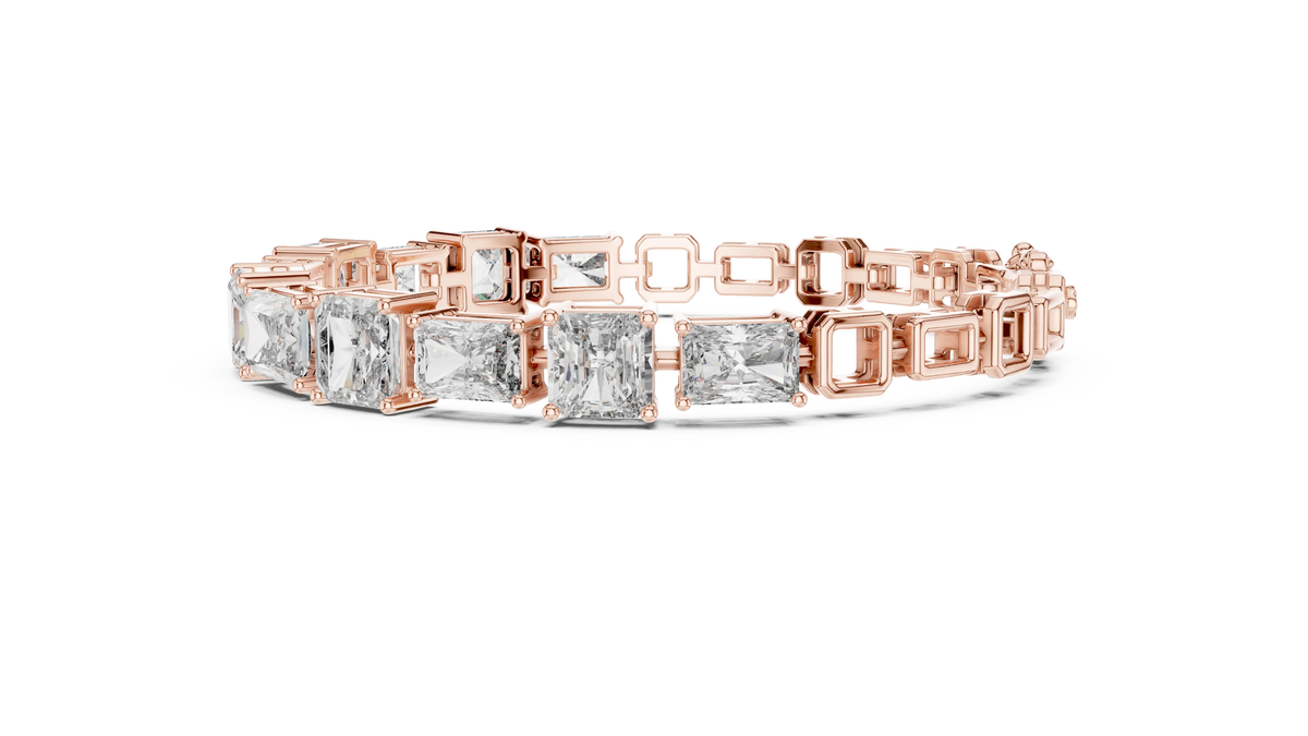 Radiant and Asscher Station Moissanite Link Bracelet in rose 925 sterling silver, view 4