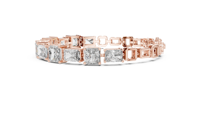 Radiant and Asscher Station Moissanite Link Bracelet in rose 925 sterling silver, view 4