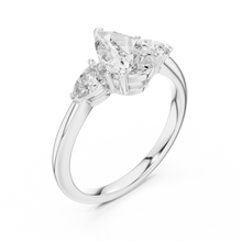 Pear Three Stone Moissanite Engagement Ring in white 925 sterling silver, view 2