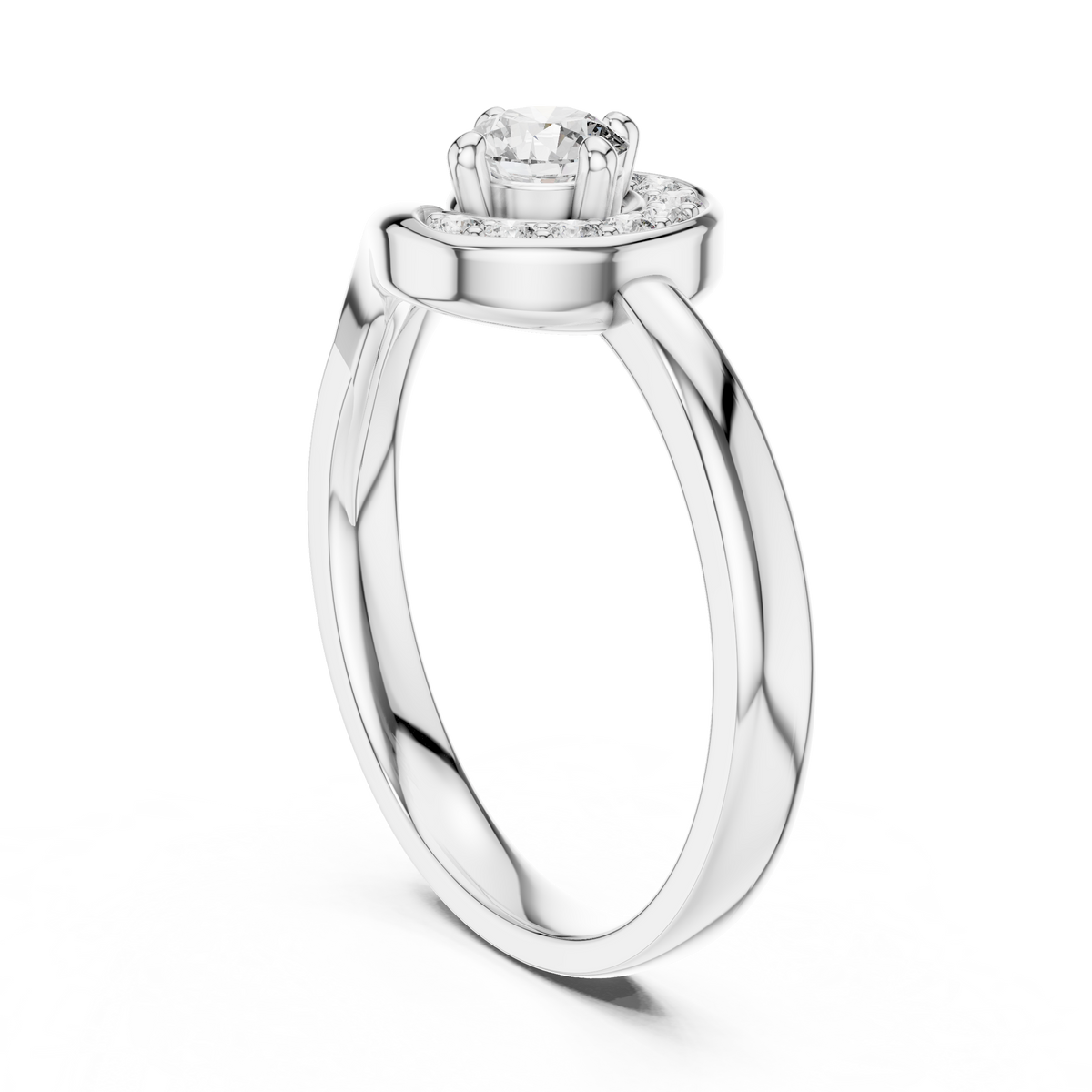 Swirl Halo Moissanite Ring in white 925 sterling silver, view 1
