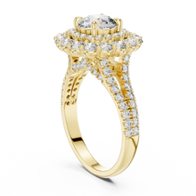 Round Cluster Halo Moissanite Engagement Ring in yellow 925 sterling silver, view 1
