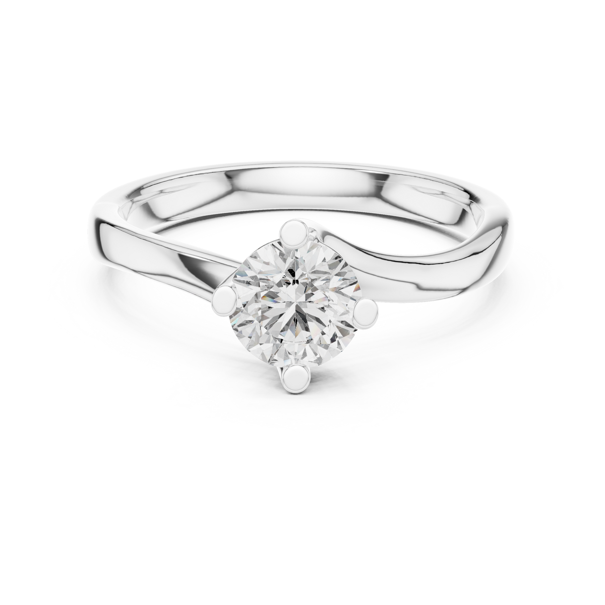 Round Moissanite Twist Bypass Solitaire Ring in white 925 sterling silver, view 4