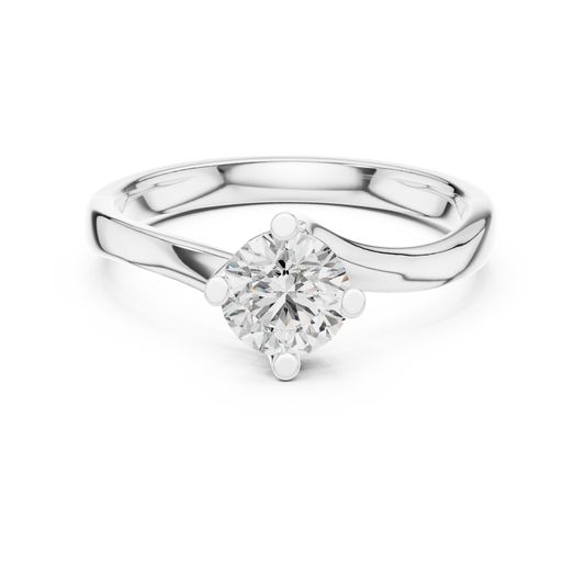 Round Moissanite Twist Bypass Solitaire Ring in white 925 sterling silver, view 4