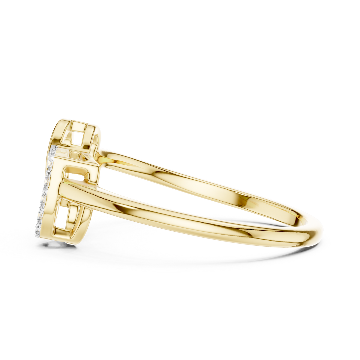Interlocking Pavé Hearts Moissanite Ring in yellow 925 sterling silver, view 3