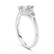 Pear Three Stone Moissanite Engagement Ring in white 925 sterling silver, view 1
