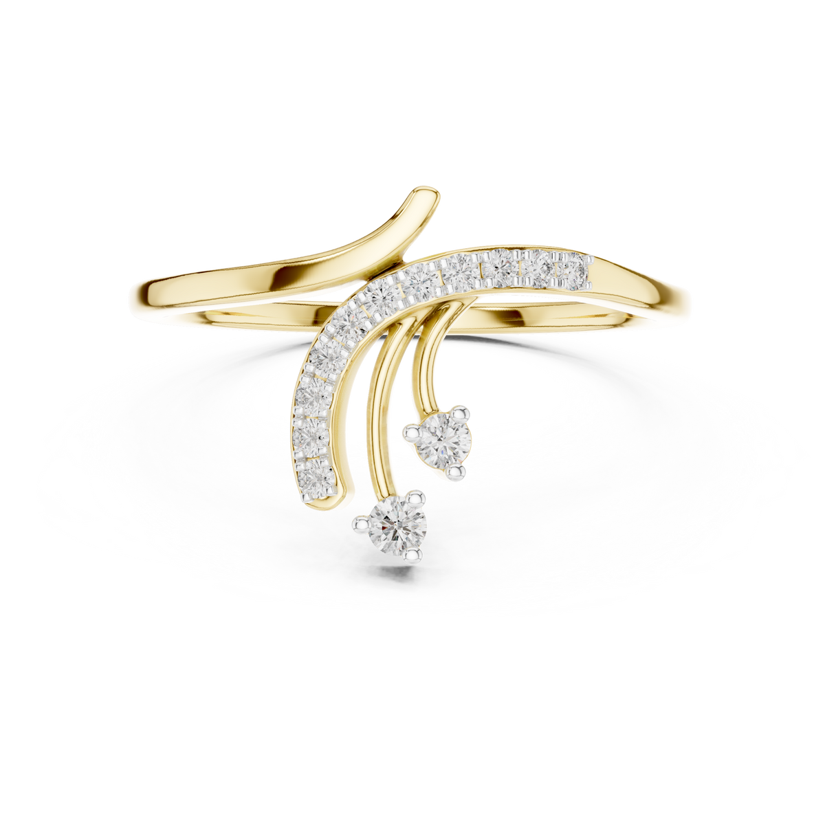 Shooting Star Spray Moissanite Ring in yellow 925 sterling silver, view 4