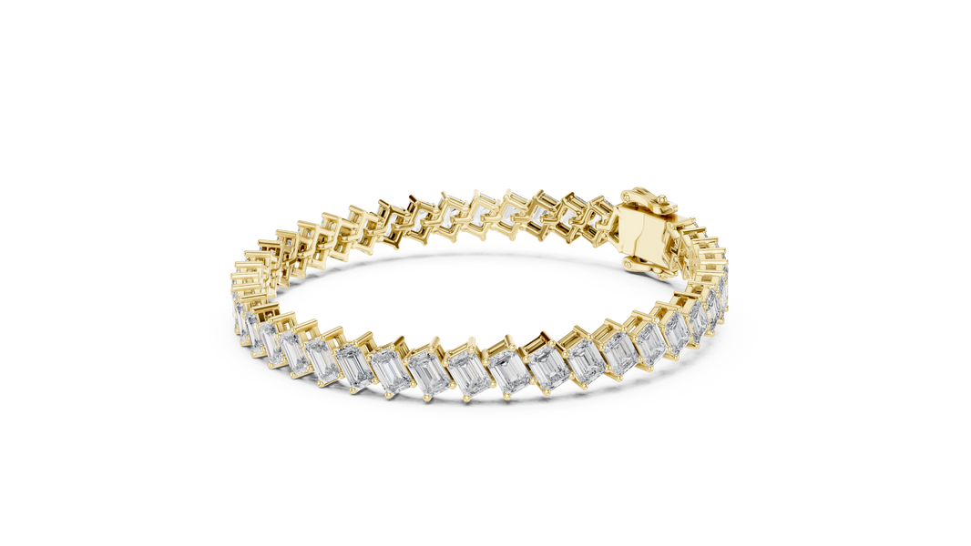 Diagonal Emerald Cut Moissanite Tennis Bracelet in yellow 925 sterling silver, view 2