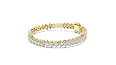 Diagonal Emerald Cut Moissanite Tennis Bracelet in yellow 925 sterling silver, view 2