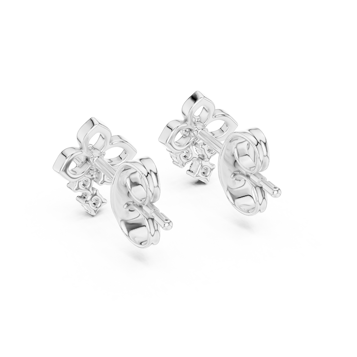 Moissanite Trefoil Cluster Stud Earrings in white 925 sterling silver, view 3