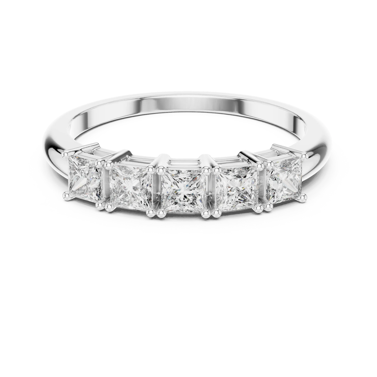 Five Stone Princess Cut Moissanite Band in white 925 sterling silver, view 4