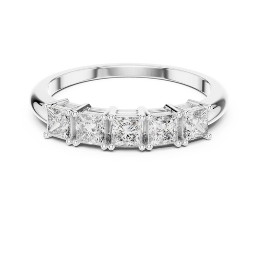 Five Stone Princess Cut Moissanite Band in white 925 sterling silver, view 4