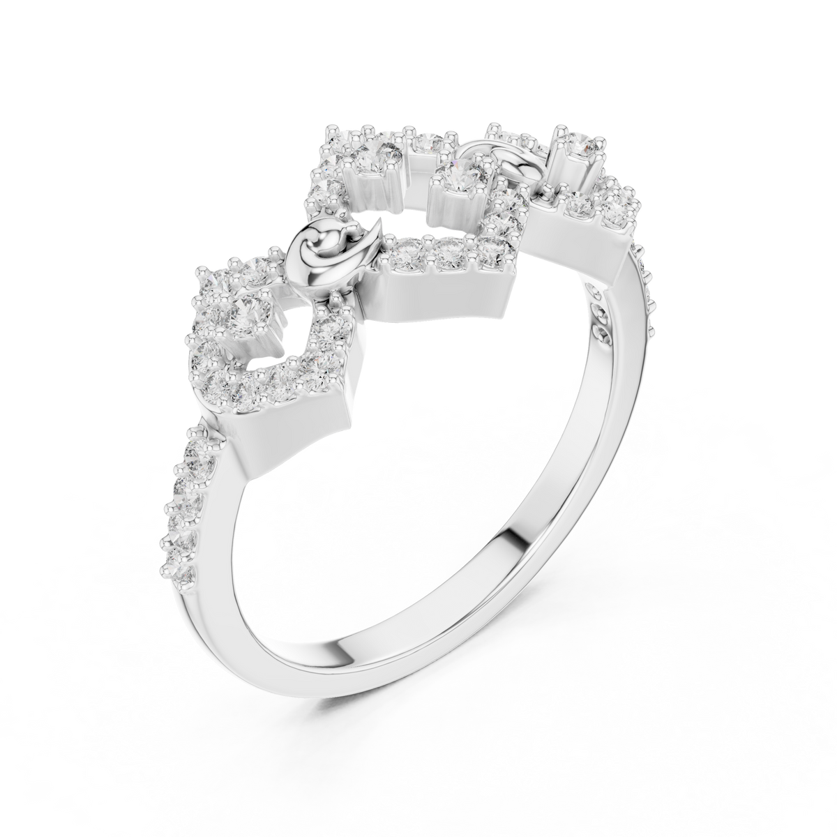 Linked Rhombus Frames Pavé Moissanite Ring in white 925 sterling silver, view 2