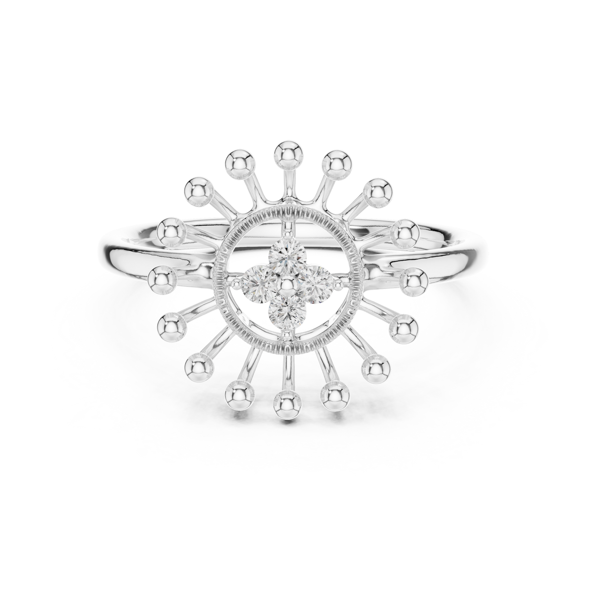 Sunburst Flower Moissanite Ring in white 925 sterling silver, view 4