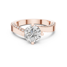 Round Solitaire Moissanite Ring with Pavé Cathedral Shank in rose 925 sterling silver, view 4