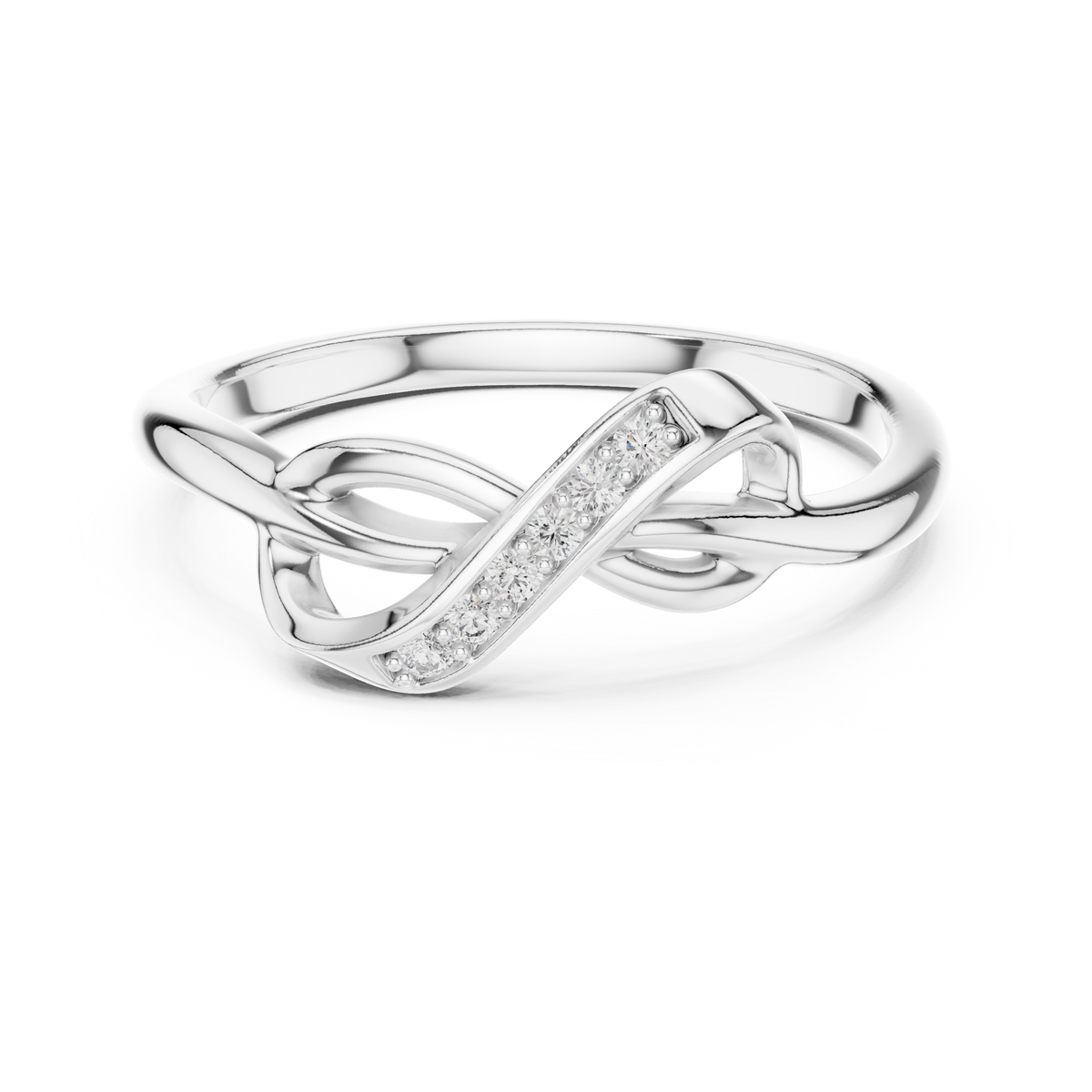 Pavé Infinity Twist Moissanite Ring in white 925 sterling silver, view 4