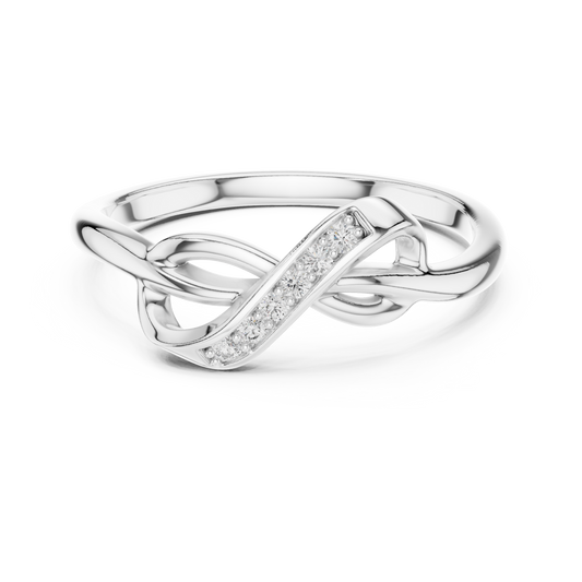 Pavé Infinity Twist Moissanite Ring in white 925 sterling silver, view 4