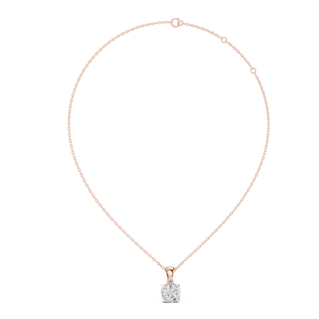Round Solitaire Moissanite Pendant in rose 925 sterling silver, view 1