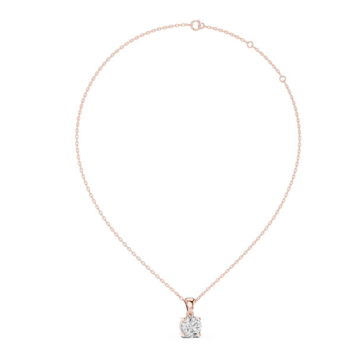Round Solitaire Moissanite Pendant in rose 925 sterling silver, view 1