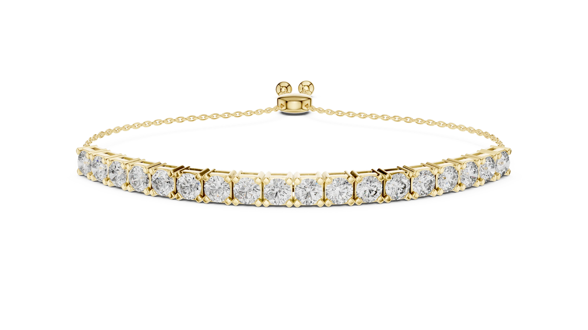 Round Moissanite Bolo Slider Bracelet in yellow 925 sterling silver, view 1