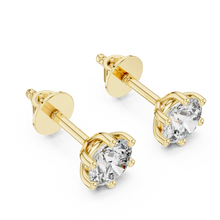 Round moissanite six-prong stud earrings in yellow 925 sterling silver, view 2