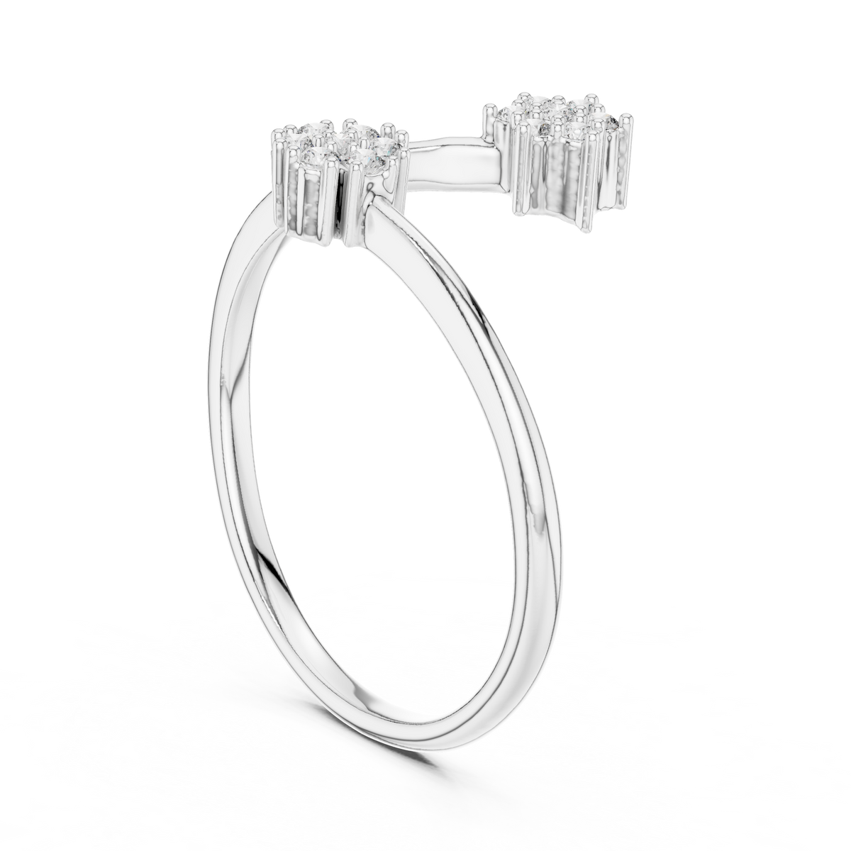 Toi et Moi Cluster Moissanite Open Ring in white 925 sterling silver, view 1