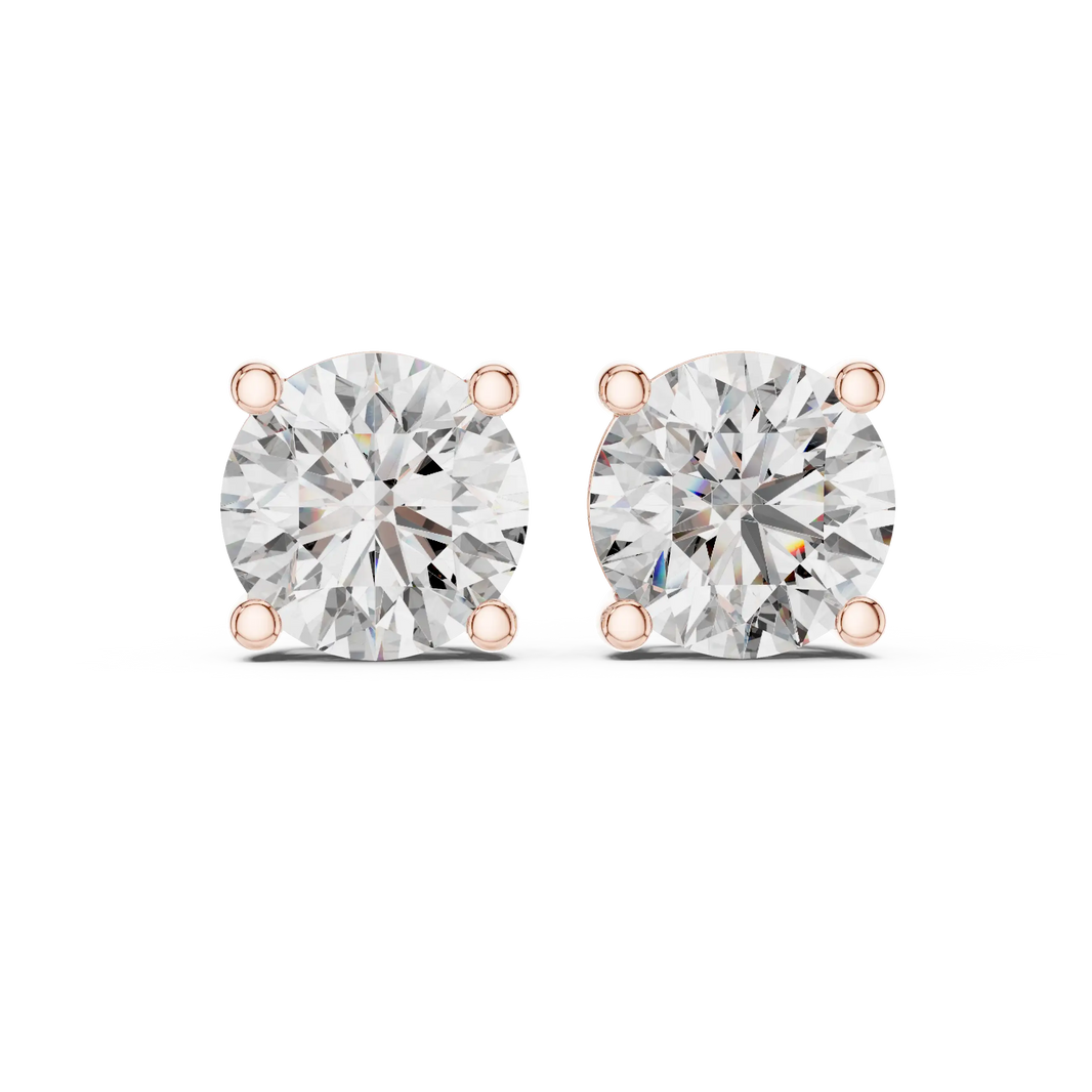 Round moissanite stud earrings in rose 925 sterling silver, view 4