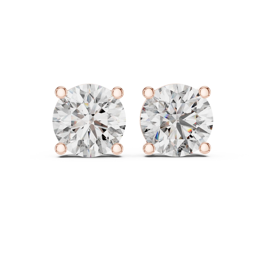 Round moissanite stud earrings in rose 925 sterling silver, view 4