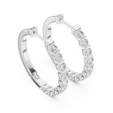 Moissanite bar set hoop earrings in white 925 sterling silver, view 2