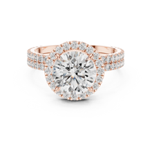Round Halo Moissanite Engagement Ring with Pavé Band in rose 925 sterling silver, view 4