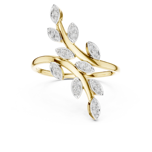 Leafy Vine Bypass Moissanite Ring in yellow 925 sterling silver, view 4